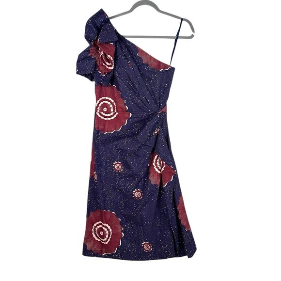 UIla Johnson One Shoulder Midi Dress Midnight Blue Puff Sleeve Sand Dollar Print - Picture 1 of 16